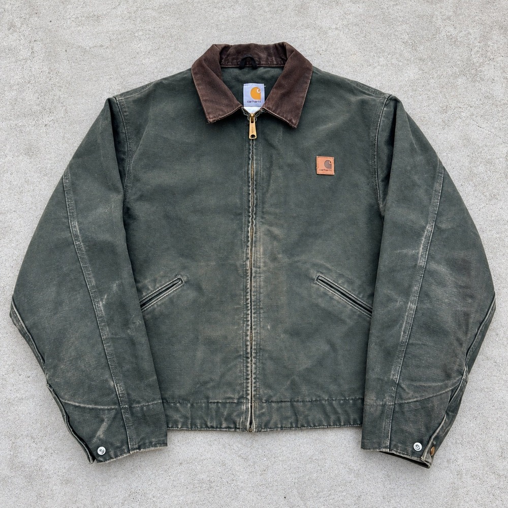 Carhartt J310 MOS Detroit Jacket Moss Green Large Vintage Distressed Duck j97